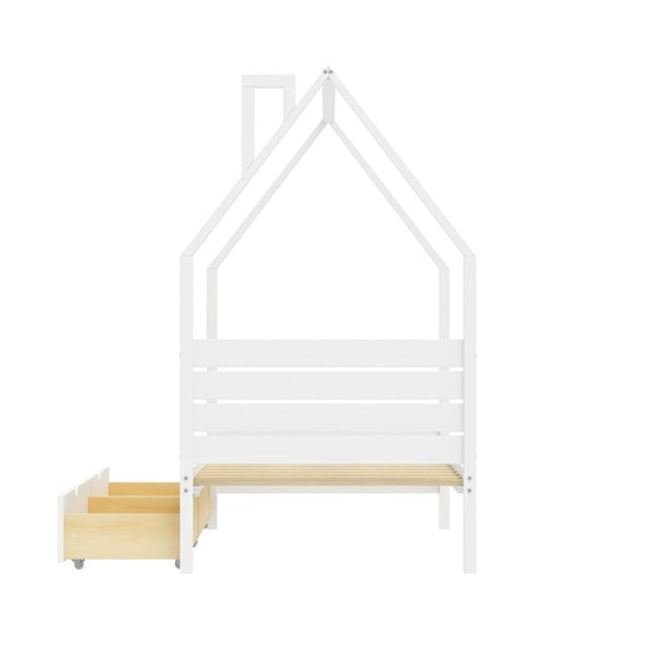 English Elm Twin Montessori Floor Bed Upholstered Platform with Wraparound Padded Rails Low Profile White Wood N733P430735K