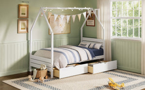 English Elm Twin Montessori Floor Bed Upholstered Platform with Wraparound Padded Rails Low Profile White Wood N733P430735K