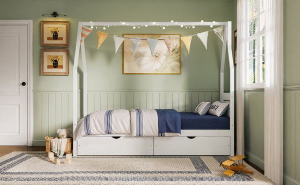 English Elm Twin Montessori Floor Bed Upholstered Platform with Wraparound Padded Rails Low Profile White Wood N733P430735K