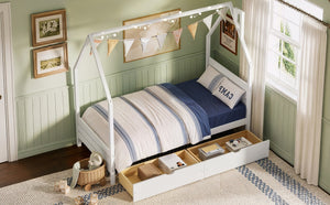 English Elm Twin Montessori Floor Bed Upholstered Platform with Wraparound Padded Rails Low Profile White Wood N733P430735K