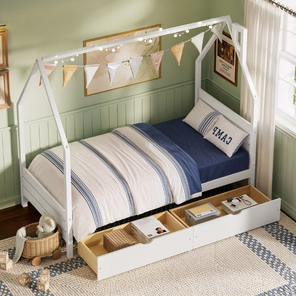 English Elm Twin Montessori Floor Bed Upholstered Platform with Wraparound Padded Rails Low Profile White Wood N733P430735K