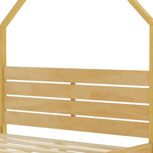 English Elm Full Pine Wood House Bed for Kids with 2 Storage Drawers and Peaked Roof Frame Natural 78.6 L x 56.9 W x 72.75 H N733P430756N