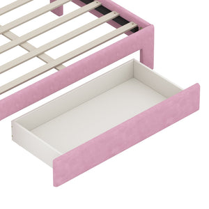 English Elm Full Size Pink Velvet Platform Bed Rainbow Arched Headboard with Storage Drawers N733P436911H