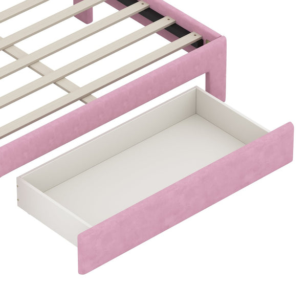English Elm Full Size Pink Velvet Platform Bed Rainbow Arched Headboard with Storage Drawers N733P436911H