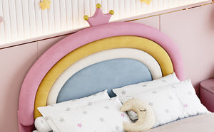 English Elm Full Size Pink Velvet Platform Bed Rainbow Arched Headboard with Storage Drawers N733P436911H