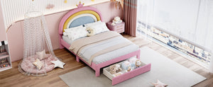 English Elm Full Size Pink Velvet Platform Bed Rainbow Arched Headboard with Storage Drawers N733P436911H