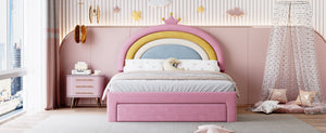 English Elm Full Size Pink Velvet Platform Bed Rainbow Arched Headboard with Storage Drawers N733P436911H