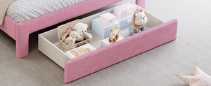English Elm Full Size Pink Velvet Platform Bed Rainbow Arched Headboard with Storage Drawers N733P436911H