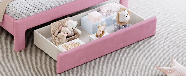 English Elm Full Size Pink Velvet Platform Bed Rainbow Arched Headboard with Storage Drawers N733P436911H