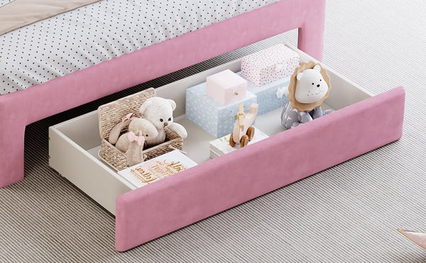 English Elm Full Size Pink Velvet Platform Bed Rainbow Arched Headboard with Storage Drawers N733P436911H