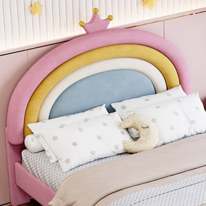 English Elm Full Size Pink Velvet Platform Bed Rainbow Arched Headboard with Storage Drawers N733P436911H