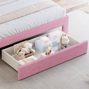 English Elm Full Size Pink Velvet Platform Bed Rainbow Arched Headboard with Storage Drawers N733P436911H
