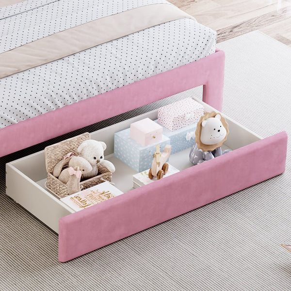English Elm Full Size Pink Velvet Platform Bed Rainbow Arched Headboard with Storage Drawers N733P436911H