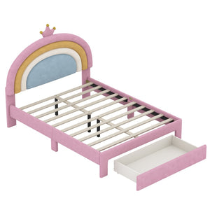 English Elm Full Size Pink Velvet Platform Bed Rainbow Arched Headboard with Storage Drawers N733P436911H