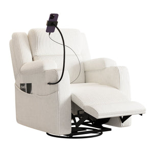 English Elm Electric Power Recliner Corduroy Swivel Rocker with Heat Massage and Usb Charging Beige N733P443096A
