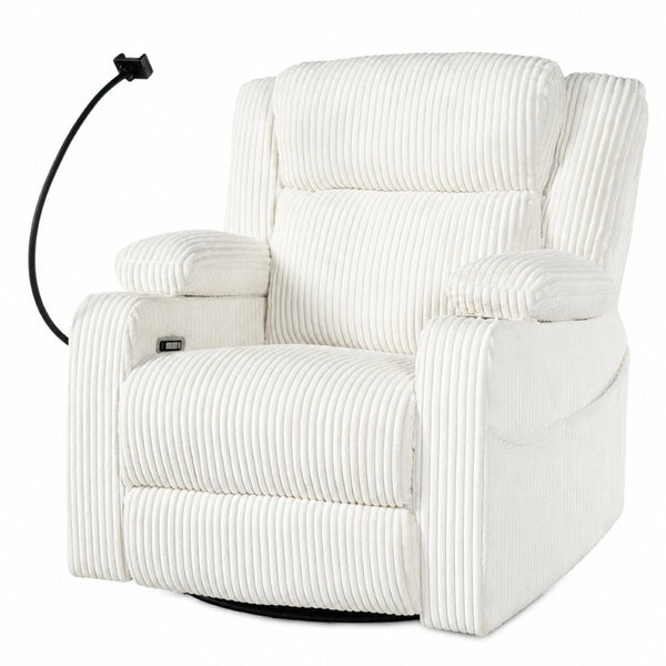 English Elm Electric Power Recliner Corduroy Swivel Rocker with Heat Massage and Usb Charging Beige N733P443096A