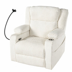 English Elm Electric Power Recliner Corduroy Swivel Rocker with Heat Massage and Usb Charging Beige N733P443096A