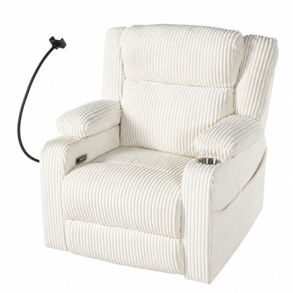 English Elm Electric Power Recliner Corduroy Swivel Rocker with Heat Massage and Usb Charging Beige N733P443096A