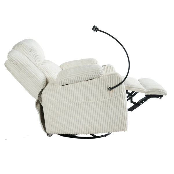 English Elm Electric Power Recliner Corduroy Swivel Rocker with Heat Massage and Usb Charging Beige N733P443096A