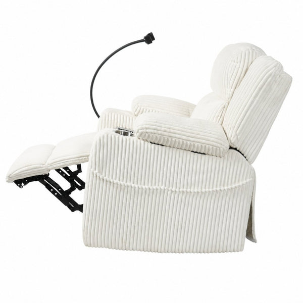 English Elm Electric Power Recliner Corduroy Swivel Rocker with Heat Massage and Usb Charging Beige N733P443096A