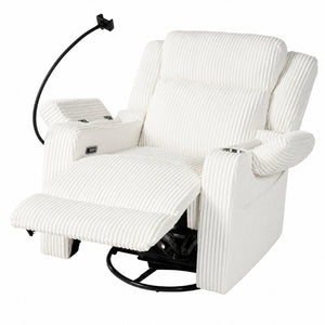 English Elm Electric Power Recliner Corduroy Swivel Rocker with Heat Massage and Usb Charging Beige N733P443096A