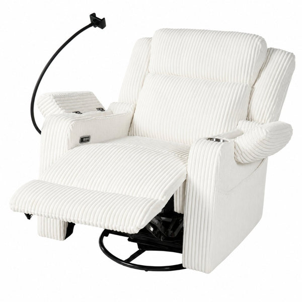 English Elm Electric Power Recliner Corduroy Swivel Rocker with Heat Massage and Usb Charging Beige N733P443096A