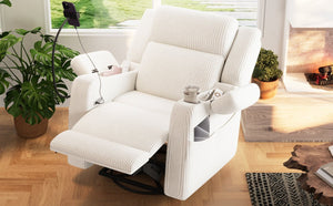 English Elm Electric Power Recliner Corduroy Swivel Rocker with Heat Massage and Usb Charging Beige N733P443096A