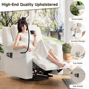 English Elm Electric Power Recliner Corduroy Swivel Rocker with Heat Massage and Usb Charging Beige N733P443096A