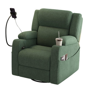 English Elm Electric Power Recliner Corduroy Swivel Rocker with Heat Massage and Usb Charging Green N733P443096G