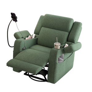 English Elm Electric Power Recliner Corduroy Swivel Rocker with Heat Massage and Usb Charging Green N733P443096G