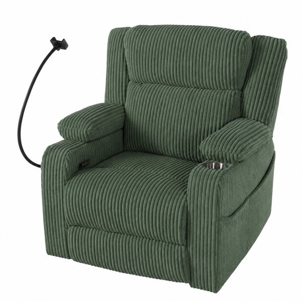 English Elm Electric Power Recliner Corduroy Swivel Rocker with Heat Massage and Usb Charging Green N733P443096G