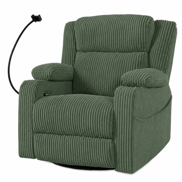 English Elm Electric Power Recliner Corduroy Swivel Rocker with Heat Massage and Usb Charging Green N733P443096G