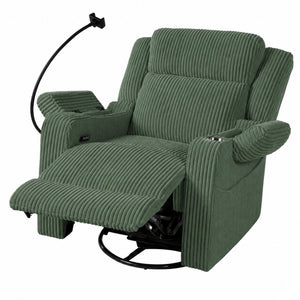 English Elm Electric Power Recliner Corduroy Swivel Rocker with Heat Massage and Usb Charging Green N733P443096G