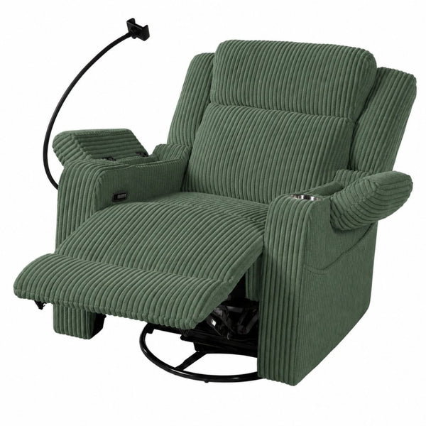 English Elm Electric Power Recliner Corduroy Swivel Rocker with Heat Massage and Usb Charging Green N733P443096G
