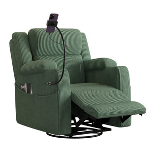English Elm Electric Power Recliner Corduroy Swivel Rocker with Heat Massage and Usb Charging Green N733P443096G
