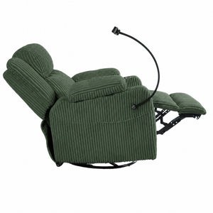 English Elm Electric Power Recliner Corduroy Swivel Rocker with Heat Massage and Usb Charging Green N733P443096G