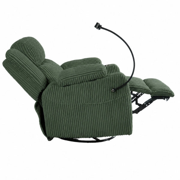 English Elm Electric Power Recliner Corduroy Swivel Rocker with Heat Massage and Usb Charging Green N733P443096G