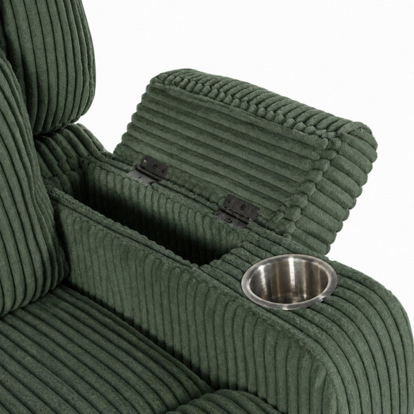 English Elm Electric Power Recliner Corduroy Swivel Rocker with Heat Massage and Usb Charging Green N733P443096G