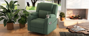 English Elm Electric Power Recliner Corduroy Swivel Rocker with Heat Massage and Usb Charging Green N733P443096G
