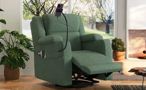 English Elm Electric Power Recliner Corduroy Swivel Rocker with Heat Massage and Usb Charging Green N733P443096G