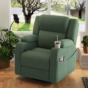 English Elm Electric Power Recliner Corduroy Swivel Rocker with Heat Massage and Usb Charging Green N733P443096G