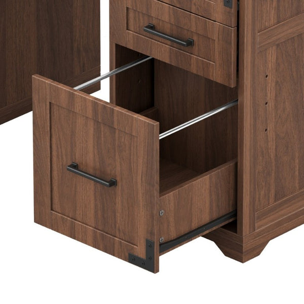 English Elm 55 Inch Farmhouse Executive Desk with Built-In Charging Station Five Drawers and Barn Cabinet Walnut N733P458434D
