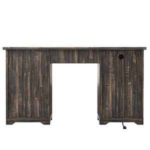 English Elm 55 Inch Farmhouse Executive Desk with Built-In Charging Station Five Drawers and Barn Cabinet Gray N733P458434G