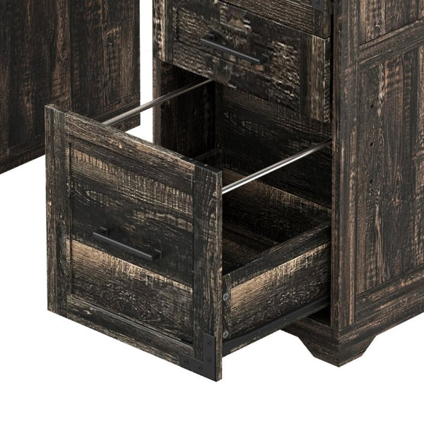 English Elm 55 Inch Farmhouse Executive Desk with Built-In Charging Station Five Drawers and Barn Cabinet Gray N733P458434G