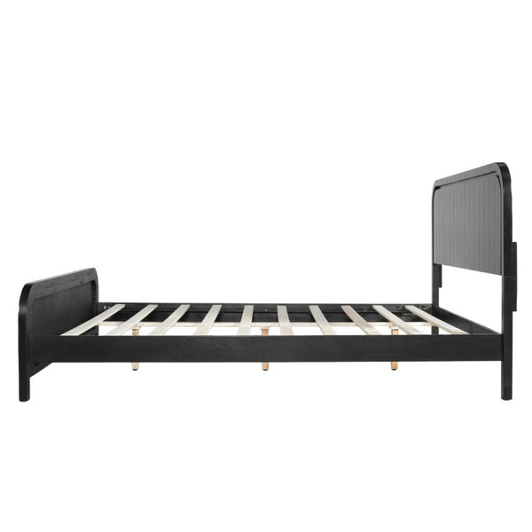 English Elm N733s460476b,box2 Solid Pine Queen Platform Bed Matte Black Modern Slat Frame N733P460477B