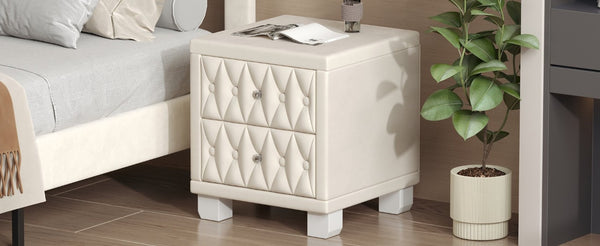 English Elm Elegant Velvet Upholstered Nightstand with Crystal Knobs and Button Tufted Drawer Fronts N733P484981A