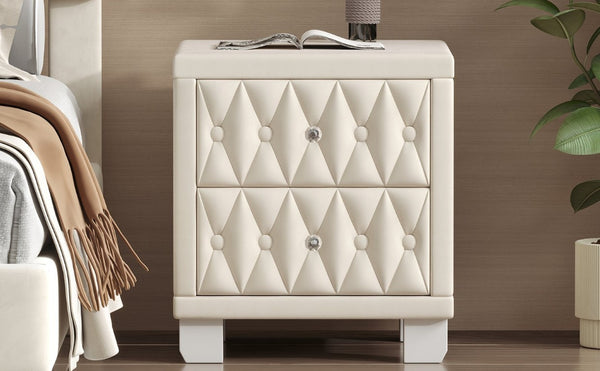English Elm Elegant Velvet Upholstered Nightstand with Crystal Knobs and Button Tufted Drawer Fronts N733P484981A