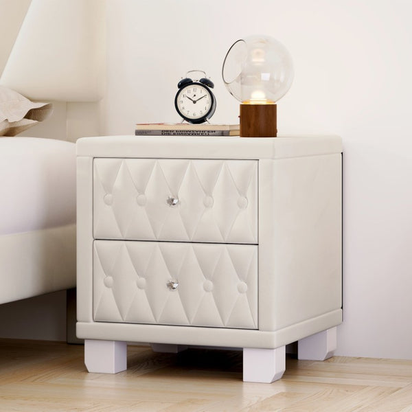 English Elm Elegant Velvet Upholstered Nightstand with Crystal Knobs and Button Tufted Drawer Fronts N733P484981A