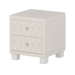 English Elm Elegant Velvet Upholstered Nightstand with Crystal Knobs and Button Tufted Drawer Fronts N733P484981A