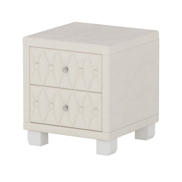 English Elm Elegant Velvet Upholstered Nightstand with Crystal Knobs and Button Tufted Drawer Fronts N733P484981A